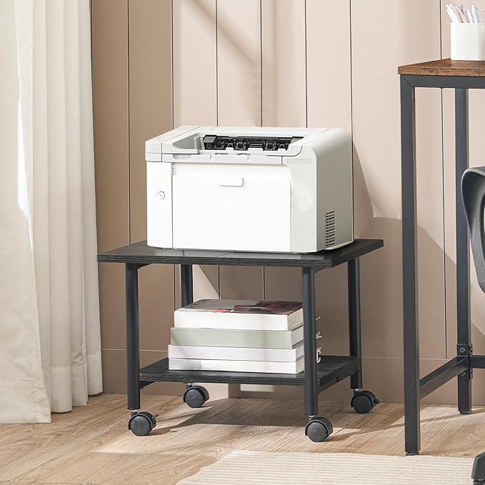 HOOBRO Printer Stand, 2-Tier Industrial Under Desk Printer Cart with Shelf, Mobile Heavy Duty Storage Rack on Wheels for Home, Office, Black BB02PS01G1