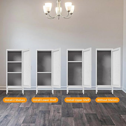 Slim Metal Storage Cabinet with Mesh Doors - 42'' Tall Narrow Organizer Tower, Compact Freestanding Cabinet, Versatile Utility Storage for Home, Office, Bedroom, or Kitchen, Durable and Modern Design