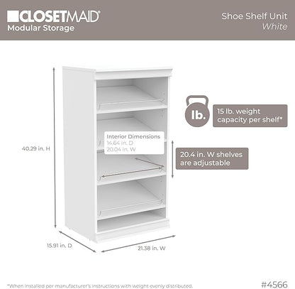 ClosetMaid Modular Storage Shelf Unit with Angled Shoe Shelves, White