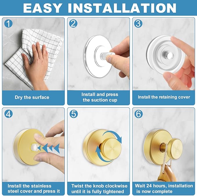 Shower Hooks for Inside Shower, Vacuum Suction Cup Hooks for Glass Window, Mirror, No Drill Towel Hooks for Bathrooms, Bath Robe Coat Looafh Wreath Hook for Hanging - 4 Pack, Gold