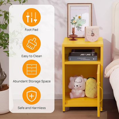 ALBAD Compact Metal Nightstand with Lockable Cabinet and Open Shelf, Modern Bedside Table, Versatile Side Table for Bedroom, Living Room, or Office (Yellow, 26" H-Lockable Door)