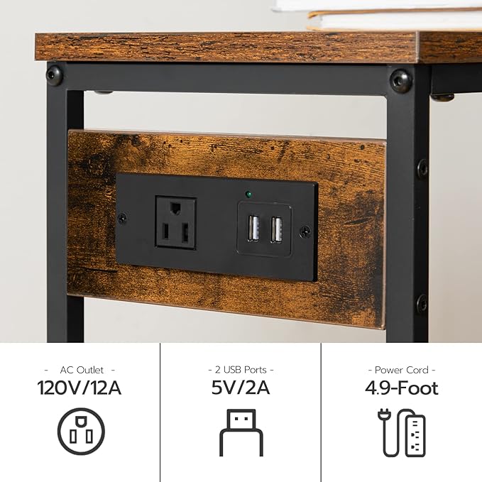HOOBRO Narrow Console Table with Power Outlets, 29.5" Small Entryway Table with Charging Station, Thin Sofa Table, Side Table, for Hallway, Bedroom, Living Room, Rustic Brown and Black BF75UXG01