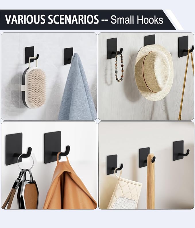 2 Razor Holder for Shower and 6 Adhesive Hooks with Removable Strips，Towel Hooks for Hanging，Wall Hooks for bathrooms，Removable Damage-Free Metal Shaver Holder，for Stockings，Decor，Robe