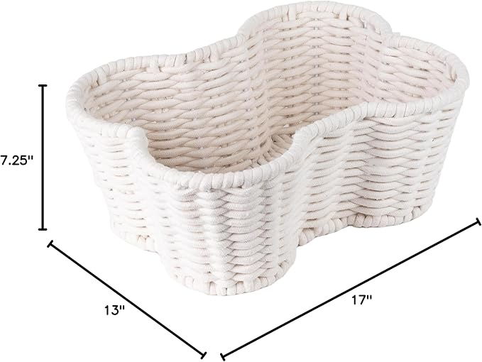 Dog Toy Basket, Handmade Dog Toy Bin, Bone Shaped Pet Organizer, Cat Storage Box (Cotton Rope, 17x13in)