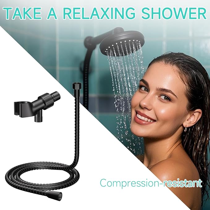 Adjustable Handheld Shower Head Holder- Premium ABS Bracket- Brass Ball 360 Degree Rotatable Arm Mount and Hose Connector, Shower Adapter- Easy Install and Replacement Parts, MAYYAYA (Mate Black)