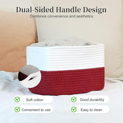 Hopegiver 3 Pack Rainbow Woven Storage Baskets for Shelves, 11x8x7 Inch Cotton Rope Decorative Organizer Bins for Blanket Clothes Book Baby Pet, Colorful Toy Basket for Playroom, Kids Room, Nursery