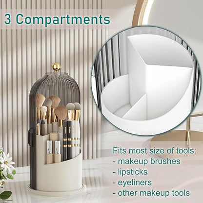 GAXmi Makeup Brush Holder with Lid Cosmetic Tools Organizer 360 Rotating Waterproof Dustproof Makeup Brushes Storage for Vanity, Grey