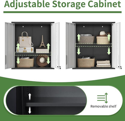 Metal Tool Cabinet,Garage Storage Cabinet System,Wall Cabinet & Locking Rolling Tool Cabinet with Doors and Adjustable Shelves,Steel Tool Cabinets for Home (2 Pcs-StyleA, Black & Grey)