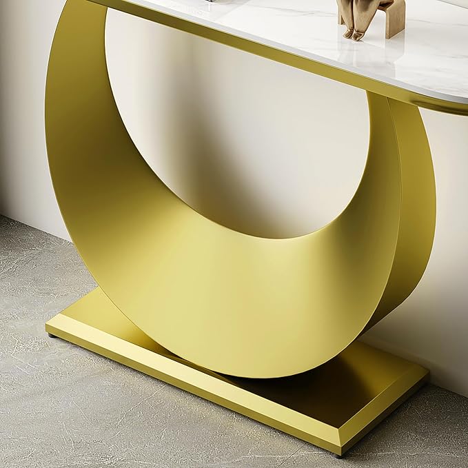 47.2" Premium Half-Console Table with Faux Marble Top & Gold Metal Base,Long Narrow Entryway Table for Hallway,Sofa Table & Accent Furniture for Foyer,Living Room,Bedroom,White & Gold