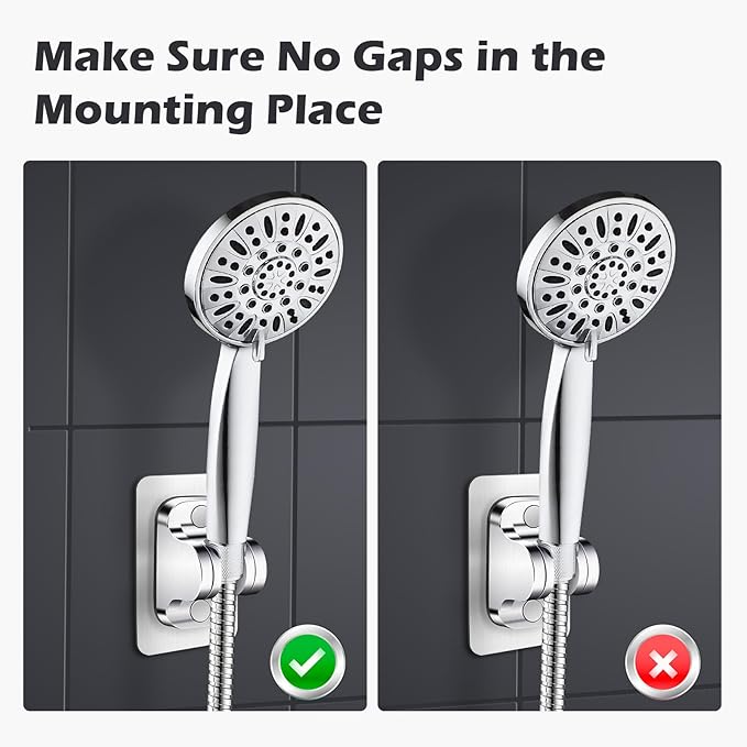 Shower Head Holder Replacement - Strong Adhesive Adjustable Handheld Shower Wand Holder Wall Mount Shower Bracket,No Drilling and Waterproof Shower Hose Holder for Shower Bathroom,Silver