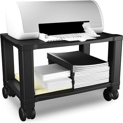 Home-Complete 2-Tier Office Desk Organizer Rolling Cart - Compact Portable Under-Desk Storage and Printer and Projector Stand with Wheels - 88 Lbs(Black)