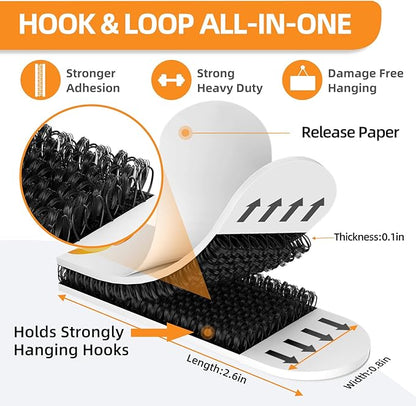 Picture Hanging Strips 80 Strips, Damage Free Removal, Wall Poster Picture Hangers Without Nails, Sticky Hook & Loop Adhesive Strips for Poster/Picture/Home/Office, 40 Pairs/Medium, Black
