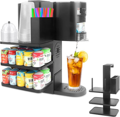 4-in-1 Flavor Pods Holder for Ninja Thirsti WC1001 | 3-Tier Wood Drink Station Accessory Organizer Holds 20 Flavor Pods with Cup, Lid & Straw Dispenser | Syrup Caddy for Ninja Soda Maker (Shelf Only)