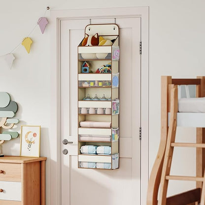 LAMU 5-Tier Over The Door Organizer Hanging, Swing - Proof Closet Behind Door Storage for Baby Clothes, Back of Door Organizers for Bedroom, Nursery and Bathroom, Beige, 1 Pack