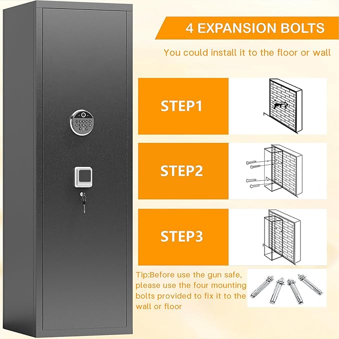 Biometric Gun Safe for Rifles and Pistols, 52" Large Rifle Safe with Fingerprint & Keypad, Metal Gun Cabinet for 5 Long Guns, Standing Rifle Locker with Removable Shelves & Gun Safe Organizer