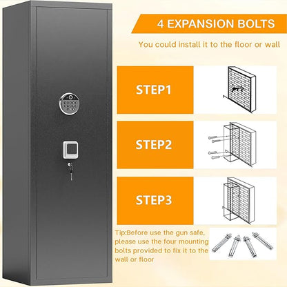 Biometric Gun Safe for Rifles and Pistols, 52" Large Rifle Safe with Fingerprint & Keypad, Metal Gun Cabinet for 5 Long Guns, Standing Rifle Locker with Removable Shelves & Gun Safe Organizer
