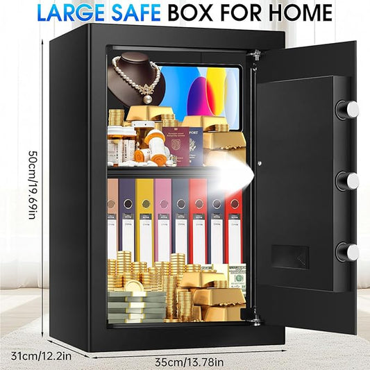 3.3 Cuft Large Fire Proof Safes for Home Use, Personal Fire Safe Box with Electronic Keypad and Spare Key, Removable Shelf, Digital Home Safe Fireproof Waterproof for Cash Documents Valuables