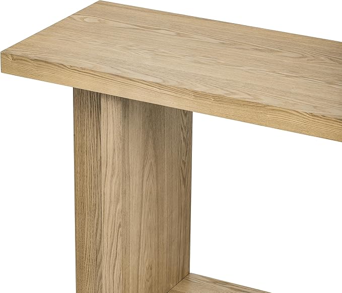 60-Inch Long Vintage-Inspired ConsoleTable with T-Leg Design, 2-Tier Entryway Table Sofa Table with Storage for Study, Entryway, Hallway, Living Room (Natural-V19)