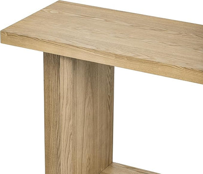 60-Inch Long Vintage-Inspired ConsoleTable with T-Leg Design, 2-Tier Entryway Table Sofa Table with Storage for Study, Entryway, Hallway, Living Room (Natural-V19)