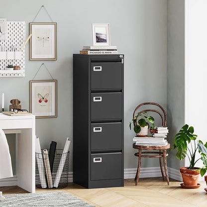 MIIKO 4 Drawer Filing Cabinets with Lock, Metal File Cabinet with 4 Drawers, Home Office File Folders Cabinet for Letter Legal A4 File Size