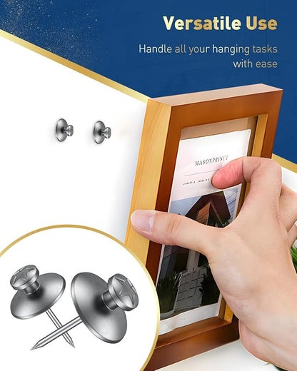 Uniclife 60 Pcs Double Headed Picture Hanging Nails, Picture Hangers, Push Pins for Wall, Double Headed Thumb Tacks, Metal Thumbtacks, Wall Hooks for Art, Photo Frame, Tapestry & Decor, Silver