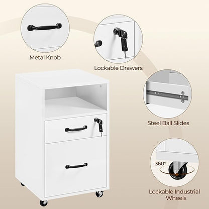 Yaheetech File Cabinet Vertical File Cabinets Mobile Letter Size File Storage Organizer Small Filing Cabinet Printer Stand for Home and Office White