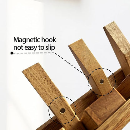 Mid Century Modern Walnut Foldable Entryway Wall Coat Hanger Hook with Shelf,Heavy Duty Wooden Piano Hidden Towel Hooks for Bathroom,Wall Rack for Purse&Key&Mail,Home Decor (Natural, 9 Hooks)