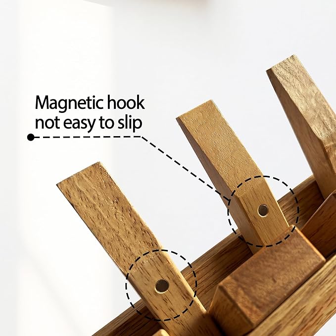 Mid Century Modern Walnut Foldable Entryway Wall Coat Hanger Hook with Shelf,Heavy Duty Wooden Piano Hidden Towel Hooks for Bathroom,Wall Rack for Purse&Key&Mail,Home Decor (Natural, 7 Hooks)