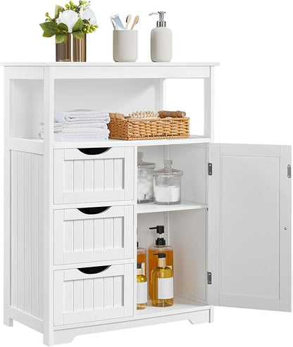 Yaheetech Bathroom Storage Cabinet Bathroom Floor Cabinet Freestanding Storage and Organizer with Door, 3 Drawers, Adjustable Shelf, 35.5 Inches Height, White
