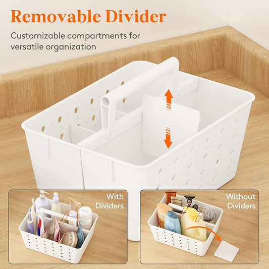 Lifewit Shower Caddy Portable, Plastic Bathroom Organizer with Handle and Holes, Hard Cleaning Basket for Toiletry Storage, College Dorm Essentials, White, 3 Packs