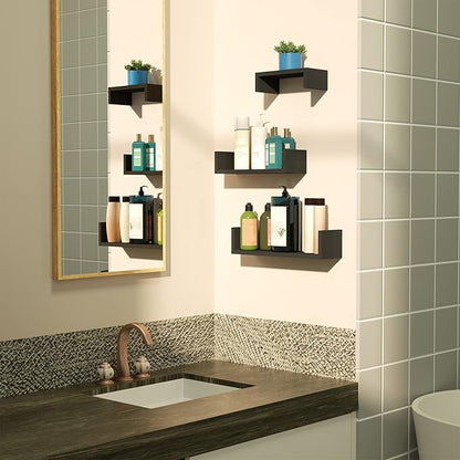 SRIWATANA Floating Shelves Wall Mounted, Solid Wood Wall Shelves, Black