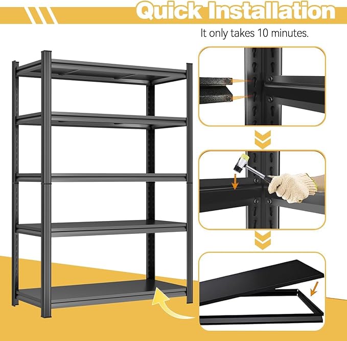 40''W/63''H Garage Shelving Storage 4 Tier Adjustable Organizer Shelves for Garage Storage Large Utility Shelf Deep Shelves for Warehouse Bedroom Shop, Black, 40" W X 16" L X 63" H