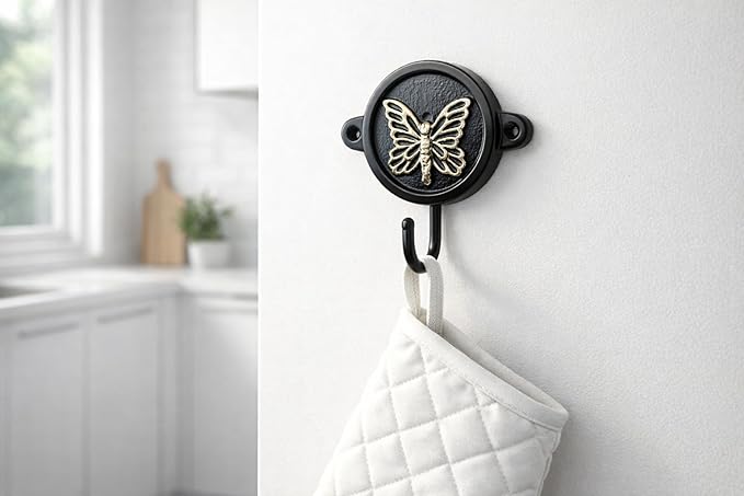 Aluminium Butterfly Print (1-Pack) Single Wall Hooks, Black Butterfly Themed Hooks for Hanging Leash-Wall Mount Hanger, Organization Decorative Wall Hook (Butterfly)