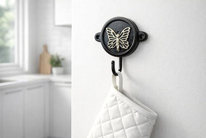Aluminium Butterfly Print (1-Pack) Single Wall Hooks, Black Butterfly Themed Hooks for Hanging Leash-Wall Mount Hanger, Organization Decorative Wall Hook (Butterfly)