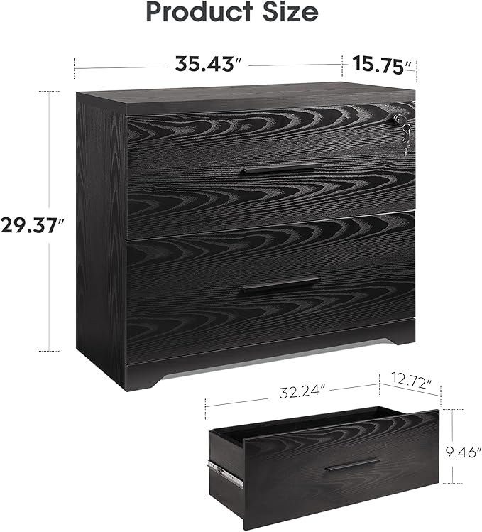 DEVAISE 2-Drawer Wood Lateral File Cabinet with Lock for Home Office, Black