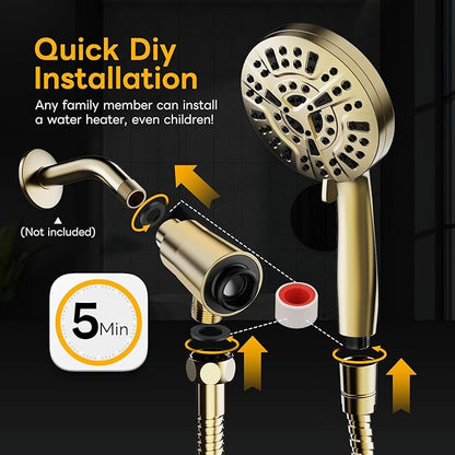 High Pressure 10 Ways Handheld Shower Head Brushed Gold- Anti-clog Nozzles, Built-in Power Wash to Clean Tub, Wall & Overhead Brackets,Magnetitc Rainfall Shower Wand,Built-in 2 Power Jet