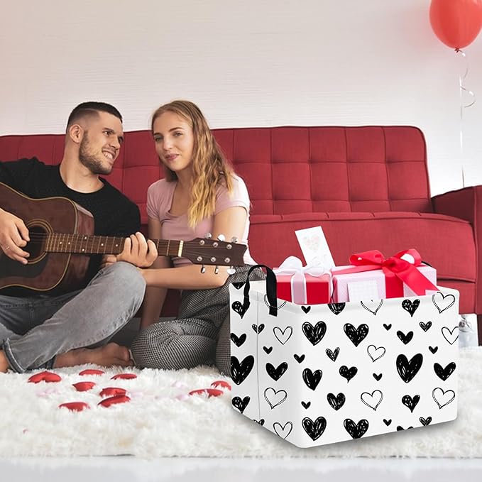 Heart-Shaped Collapsible Waterproof Laundry Basket, Black Hearts