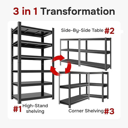 45" W x 16" D Metal Shelving Unit, 6-Tier Garage Storage Shelves, Adjustable Shelf 3000lbs Capacity, Wide Shelf Storage Rack for Garage, Basement, Pantry, Kitchen, 77.4" H x 45.3" W x 15.8" D, Black