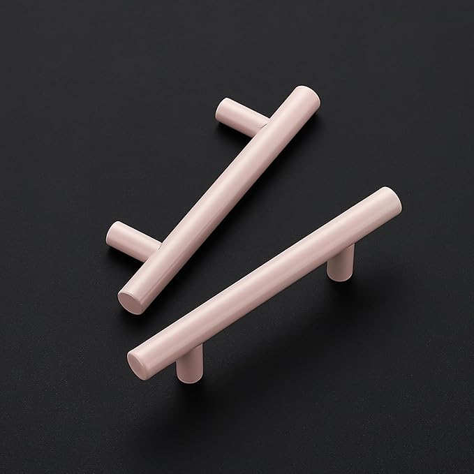 Ravinte 12 Pack | 5 Inch Cabinet Pulls Pink Stainless Steel Kitchen Drawer Pulls Cabinet Handles 5 InchLength, 3 Inch Hole Center