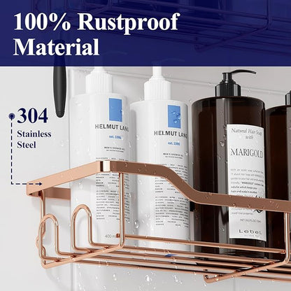 Kitsure Shower Caddy Large - Adhesive Shower Organizer, Stainless Steel Shelf for Inside Shower, No Drill Bathroom Organizers and Storage, Home Decor Accessories, 2 Pack, Rose Gold
