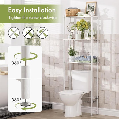 AmazerBath Over The Toilet Storage Bamboo, Bathroom Over Toilet Organizer Rack, 3-Tier Over Toilet Shelf, Space Saver, White