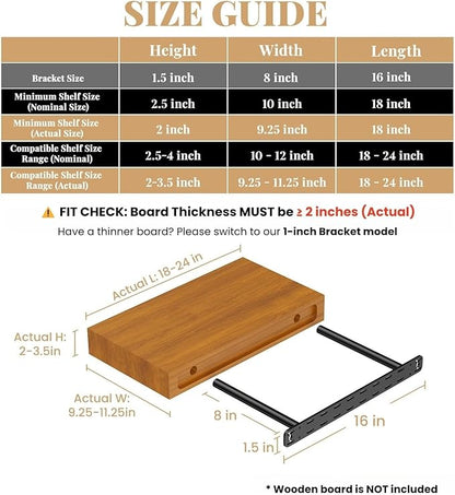 2pcs Floating Shelf Hardware Heavy Duty Hidden Shelf Brackets Support,Wall Mounting Invisible Floating Shelves Bracket with Jig (16" x 8" x 1.5" with Tools)