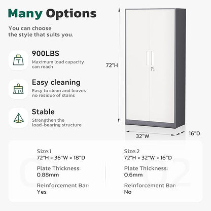 Greenvelly Metal Lockable Storage Cabinet, 72” Storage Cabinet with 2 Doors and 4 Adjustable Shelves for Office, Home, Garage, Pantry (Assembly Required, Grey White)