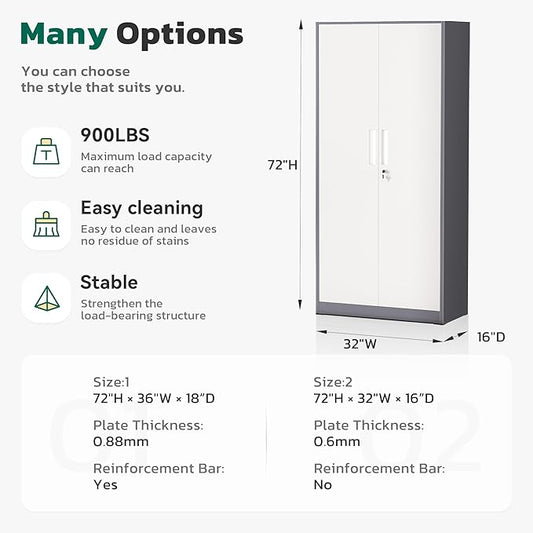 Greenvelly Metal Lockable Storage Cabinet, 72” Storage Cabinet with 2 Doors and 4 Adjustable Shelves for Office, Home, Garage, Pantry (Assembly Required, Grey White)