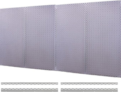 OmniWall 16" x 32" Metal Pegboard Panel 4-Pack for Garage & Home Wall Storage Organization System (Silver)