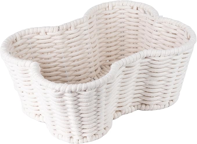 Dog Toy Basket, Handmade Dog Toy Bin, Bone Shaped Pet Organizer, Cat Storage Box (Cotton Rope, 17x13in)