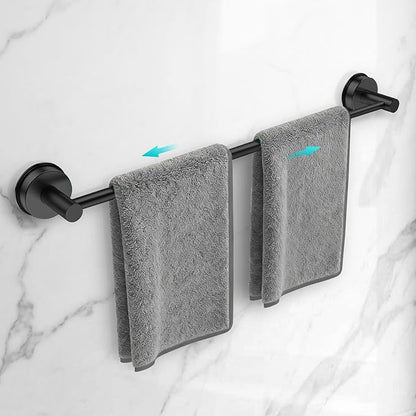 Adjustable Suction Cup Towel Bar for Bathroom Wall,17 Inch~29 Inch Towel Racks for Bathroom,Stainless Steel Bath Towel Holder for Shower(Matte Black)