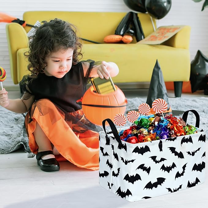 KUNRO Bat Pattern Storage Basket Gift Shelf Basket Storage Bin, Nursery Basket Organizer Box for With Handles for Room Deco