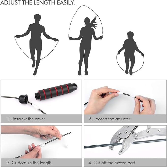 Jump Rope, Tangle-Free Rapid Speed Jumping Rope Cable with Ball Bearings for Women, Men, and Kids, Adjustable Steel Jump Rope with Foam Handles for Home Gym Exercise Fitness Workout Equipment & Slim Body