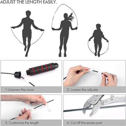 Jump Rope, Tangle-Free Rapid Speed Jumping Rope Cable with Ball Bearings for Women, Men, and Kids, Adjustable Steel Jump Rope with Foam Handles for Home Gym Exercise Fitness Workout Equipment & Slim Body
